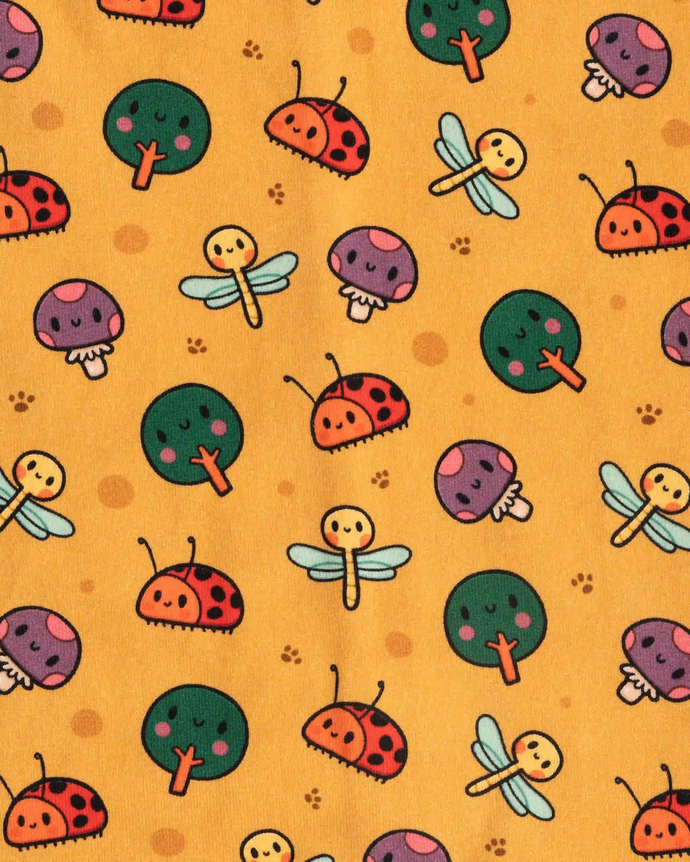 Close-up of animal pattern on orange organic cotton tubular scarf (neck warmer) from the Woods collection