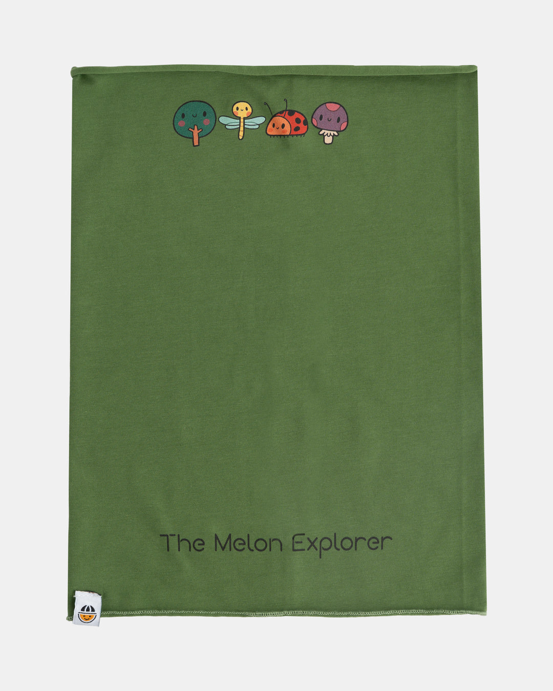 Organic cotton tubular scarf from the Woods collection in green with animals - The Melon Explorer