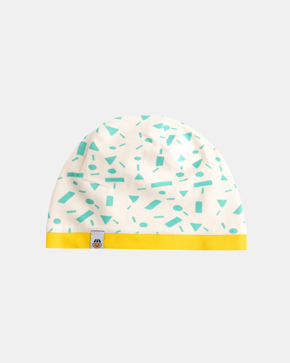 Inner view of reversible yellow organic cotton Breeze beanie with patterned lining